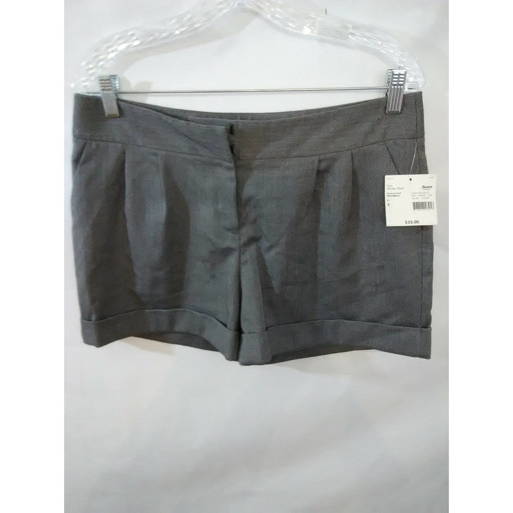 Apostrophe Gray Herringbone Cuffed Dress Shorts